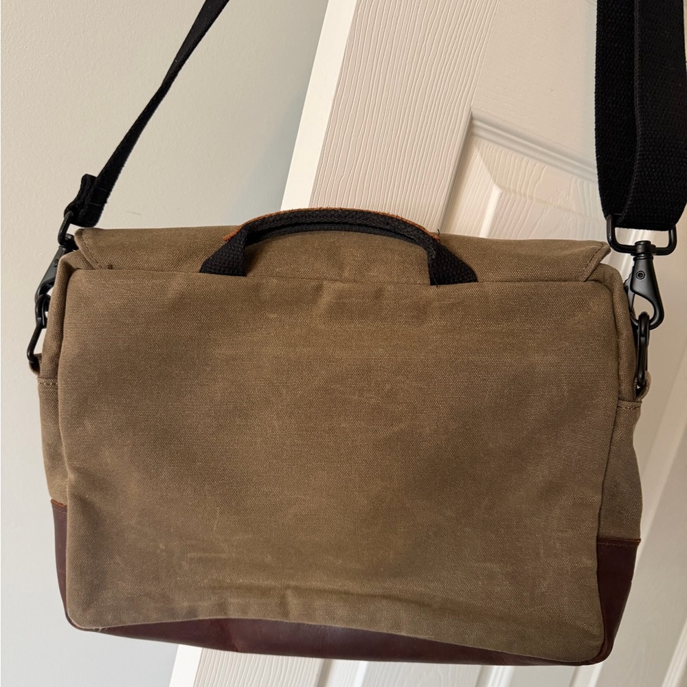 NutSac Everyday Carry Satchel Rugged Canvas Leather Messenger Bag - Brown Green - Picture 5 of 10